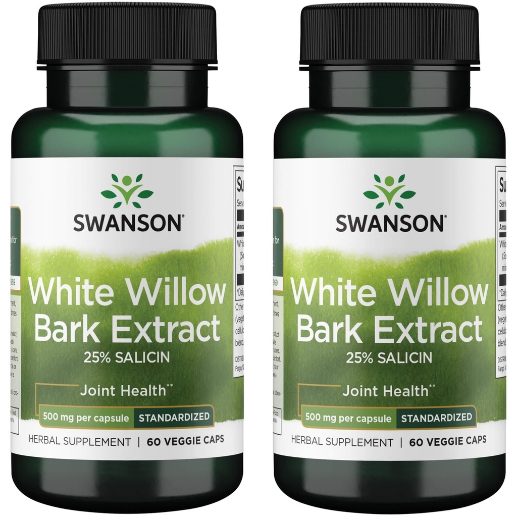 Swanson Maksimal Kekuatan Willow Putih Bark Ekstraksi Dukungan Bersama & Bantuan Otot-Tersedia untuk 25% Salicin- Suplemen Alam Tanpa Kurung Perut (60 Veggie Caps, 500mg Masing-masing) 2 Pack
