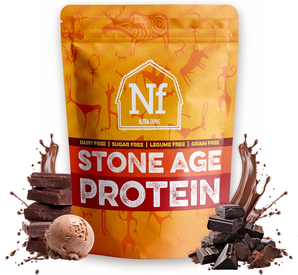 Nutra Farms Stone Age Protein 124; Gluten- Free Egg Protein Powder 124; Egg White Powder 124; Dairy Free, Sugar Free & Gut- Friendly 124; Chocolate, 2 pon