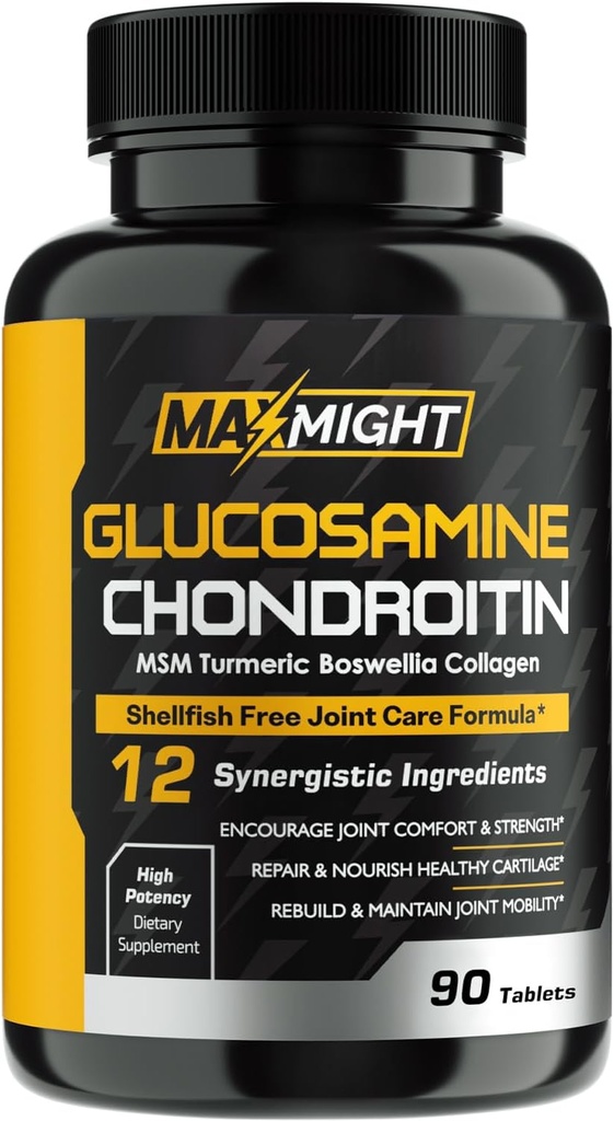 Glucosamine Chondroitin MSM Turmeric, Boswellia, 12- in- 1, Gabungan Comfort, Mobility, Lubrikasi & Kekuatan untuk Perempuan & Senior, 90 Tab, Tidak Shellfish