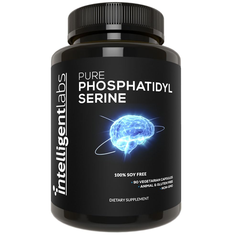 Tambahan PFoshatidlyserine Intelligent 100mg, 90 Kasules Kekuatan Tinggi, 100% Soy dan Allergen- Free, Pure Phosphatidyyserine dari Sunflower Lecithin