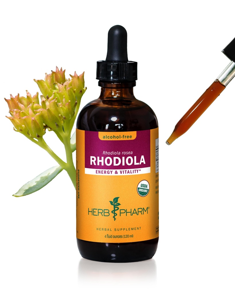 Herb Pharm Certified Organic Rhodiola Root Extract for Energy, Endurance and Stamina, Alcohol- Free Glycerite, 4 Ounce