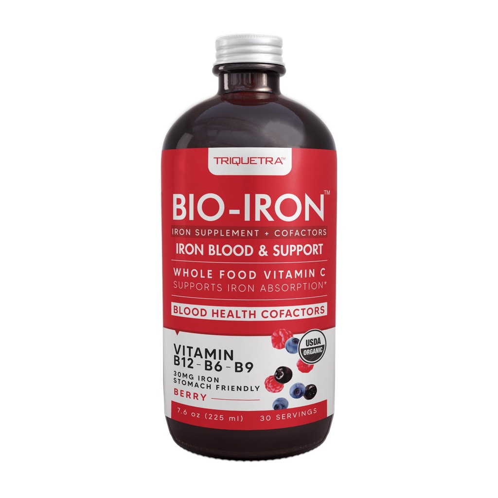 Suplemen Besi Liquid 124; Sertifikasi Organik, Berry Flavor - Whole Food Vitamin C Absorpsi Boost & Blood Building B Vitamin - Metil B12, L- Methylfolat & B6 - Supports Healthy Iron Levels - 7.6 oz