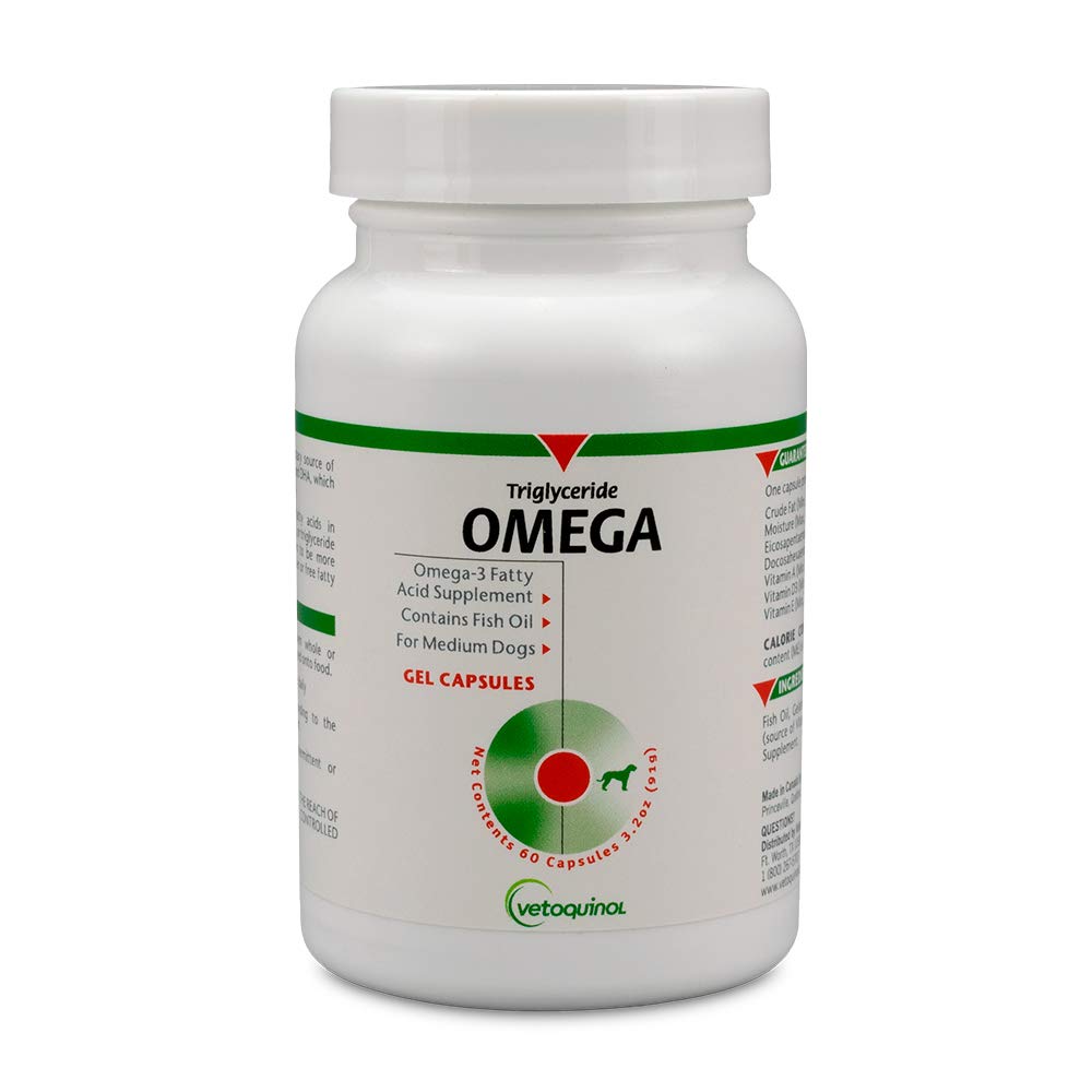 Vetoquinol Triglyceride Omega Dog Supplement Capsules, Medium- Breed: 30- 60 lbs, 60ct