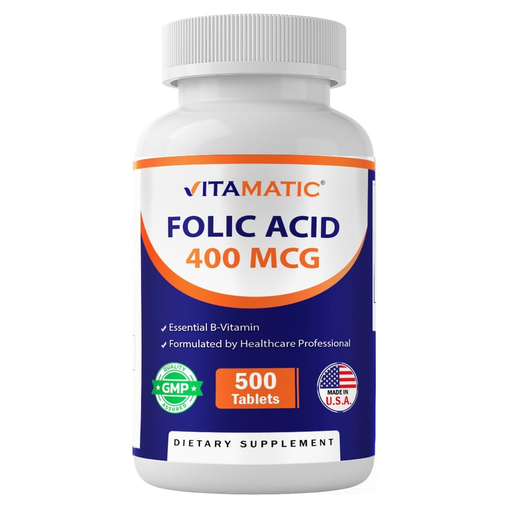Vitamin Folic Acid 400 mcg - 500 Vegetarian Tablet - Vitamin B9