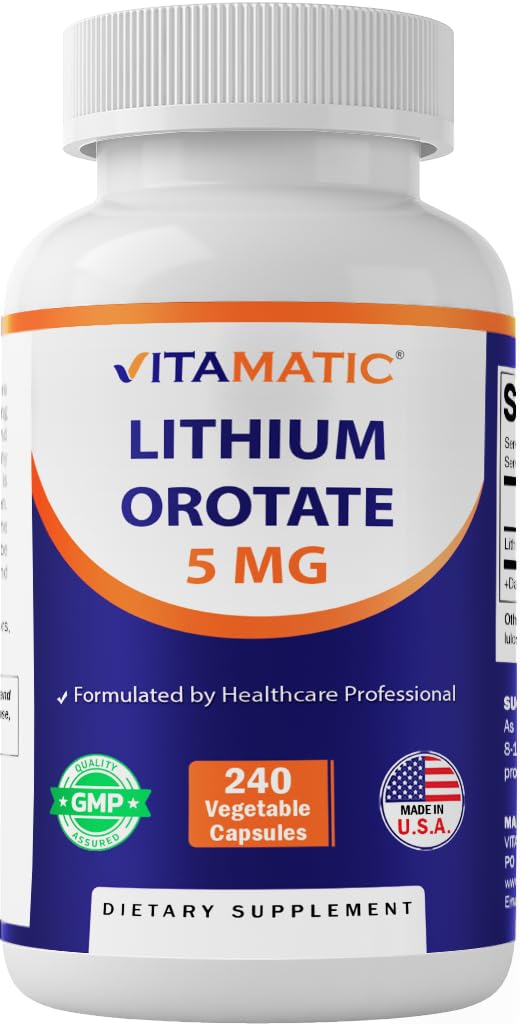 Vitamin Lithium Orotasi 5mg, 240 Veggie Capsules, Non- GMO, Gluten Free.