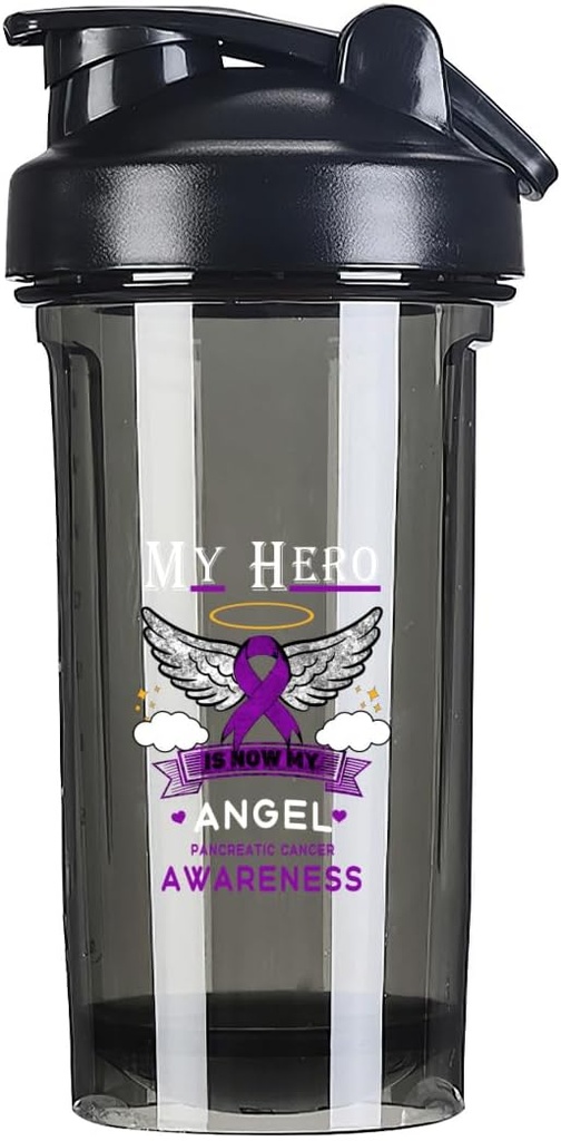 Hero saya adalah Sekarang saya Angel Pankreas Kanker 18 Ounce Shaker Botol Minum Mixer Mixer bukti Protein Pra Workout Shakes Meal Pengganti Botol 500ML / 18 Oz Black