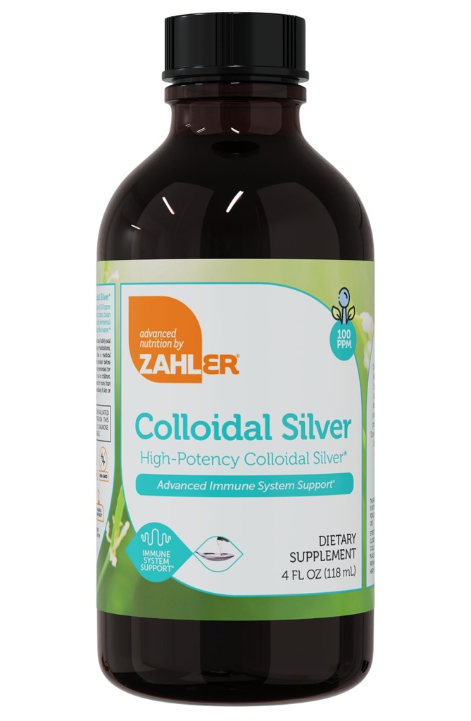 Zahler Colloidal Silver Liquid - Advanced Ammune Support and General Health - 100 PPM Bio- Active Liquid Silver Colloidal Liquid - Kosher Vegetarian Non-GMO Strucried Colloidal Silver Water (4 fl oz)