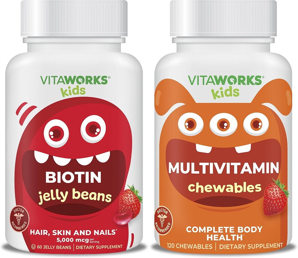 Anak-anak Biotin 5000mg Jelly Beans + Multivitamin Chewables Bundle