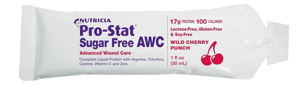 Pro-Stat AWC Sugarin Free Protein Paquents, Wild Cherry Punch, 1 oz (96 Count) - Medical Food for Wound Care, Muscle Recovery, Laktosa & Gluten- Free Suplemen