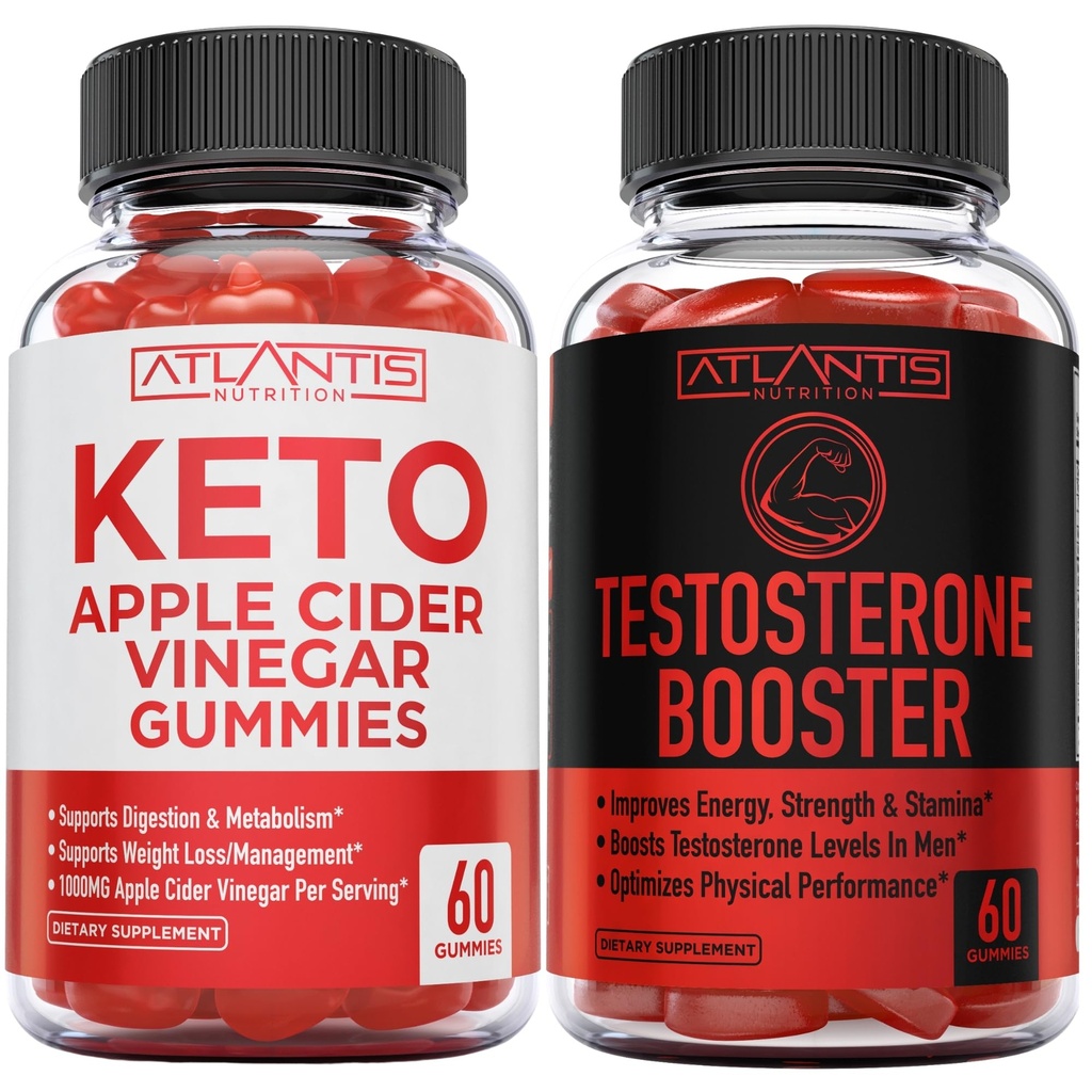 Atlantis Nutrition Keto Apple Cider Vinegar 60 Gummies + Testosterone Booster 2 - Pack (120 Gummies)