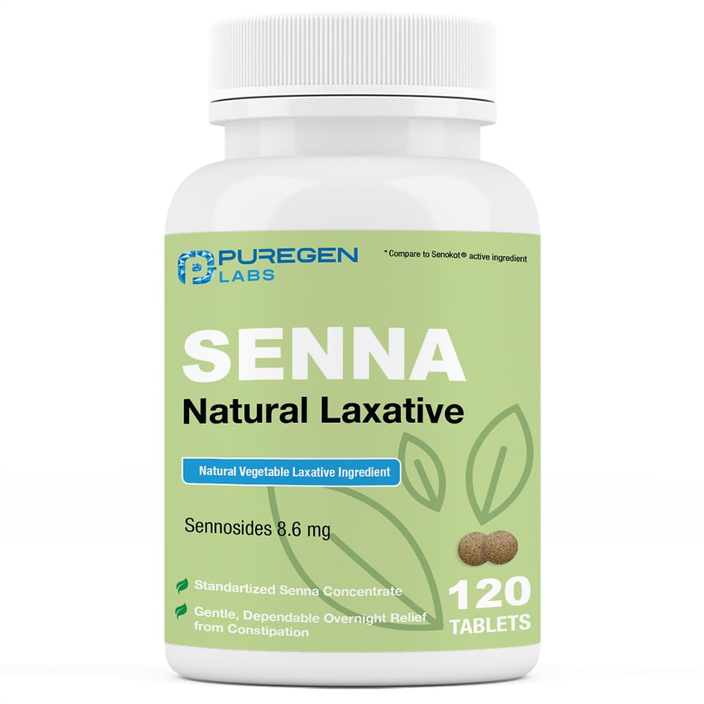 Laboratorium Puregen Senna 8.6 mg Tablet (120 Count) - Laxasi Sayuran Natural untuk Sembelit, Bloating, Gas, Bantuan Ketidakteraturan