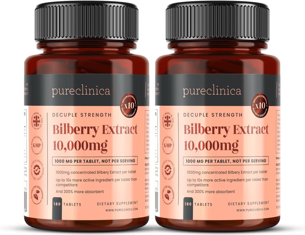 puberica Bilberry Extract 10.000mg x 360 Tablet (2 Bottles) - 10 X More antrocyanidinin per Talet Daripada kebanyakan lainnya - dan 5mg Black Pepper Extract untuk 300% Peningkatan Absorpsi