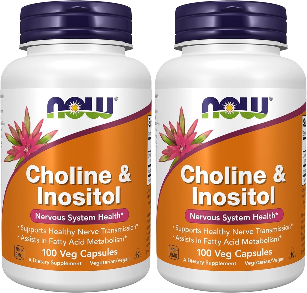 Suplemen SEKARANG, Choline & Inositol 500 mg, Transmisi Nerve Sehat *, Kesehatan Sistem Gugup *, 100 Kapsul (Paket 2)