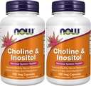 Suplemen SEKARANG, Choline & Inositol 500 mg, Transmisi Nerve Sehat *, Kesehatan Sistem Gugup *, 100 Kapsul (Paket 2)
