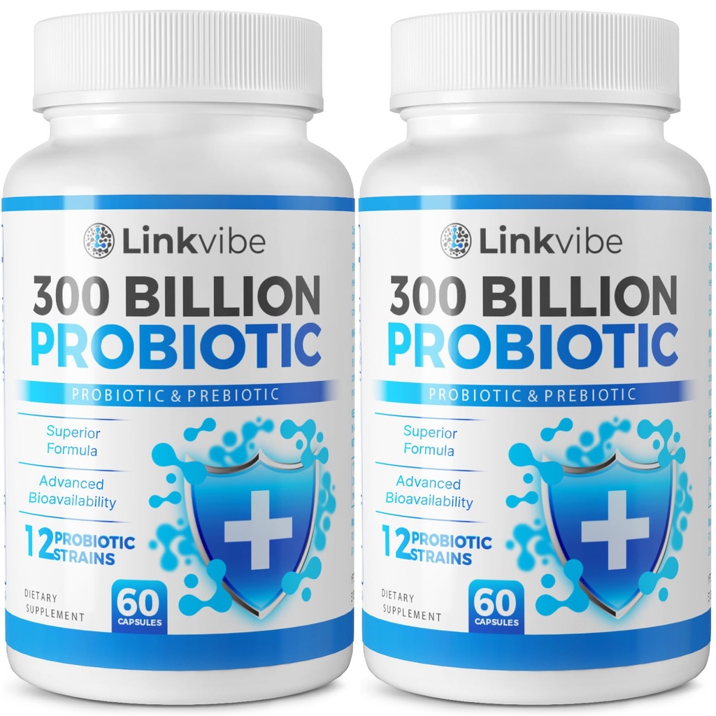 Probiotik 300 Milyar CFU - 12 Strain dengan Pregities Organik untuk Digetical & Gut, Imune, Bloating Health - Probile for Women and Men - Dairy Daily Free, Shelf Stable - 120 Counts