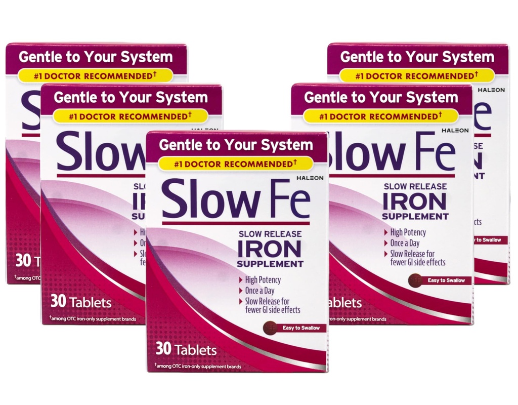 Slow Fe Slow Rilis Iron Supplement, High Potency, Once a Day, Gentle on System, 30 Tablet (Paket 5)