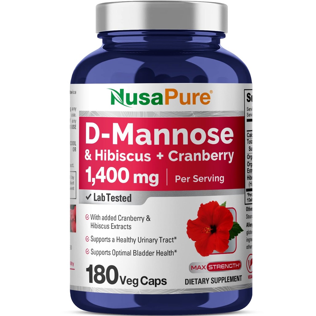 NusaPure D-Mannose Kompleks 1400 mg (dengan Hibiscus dan Cranberry) - 180 Veggie Caps.