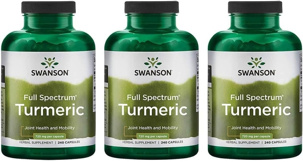 Swanson Full Spectrum Turmeric (Curcumin) - Gabungan Kesehatan, Gangguan Kesehatan Jantung & Keselamatan Dukungan - Curcuma Longa Formula Promoting Memory - (240 Capsules) 3 Pack