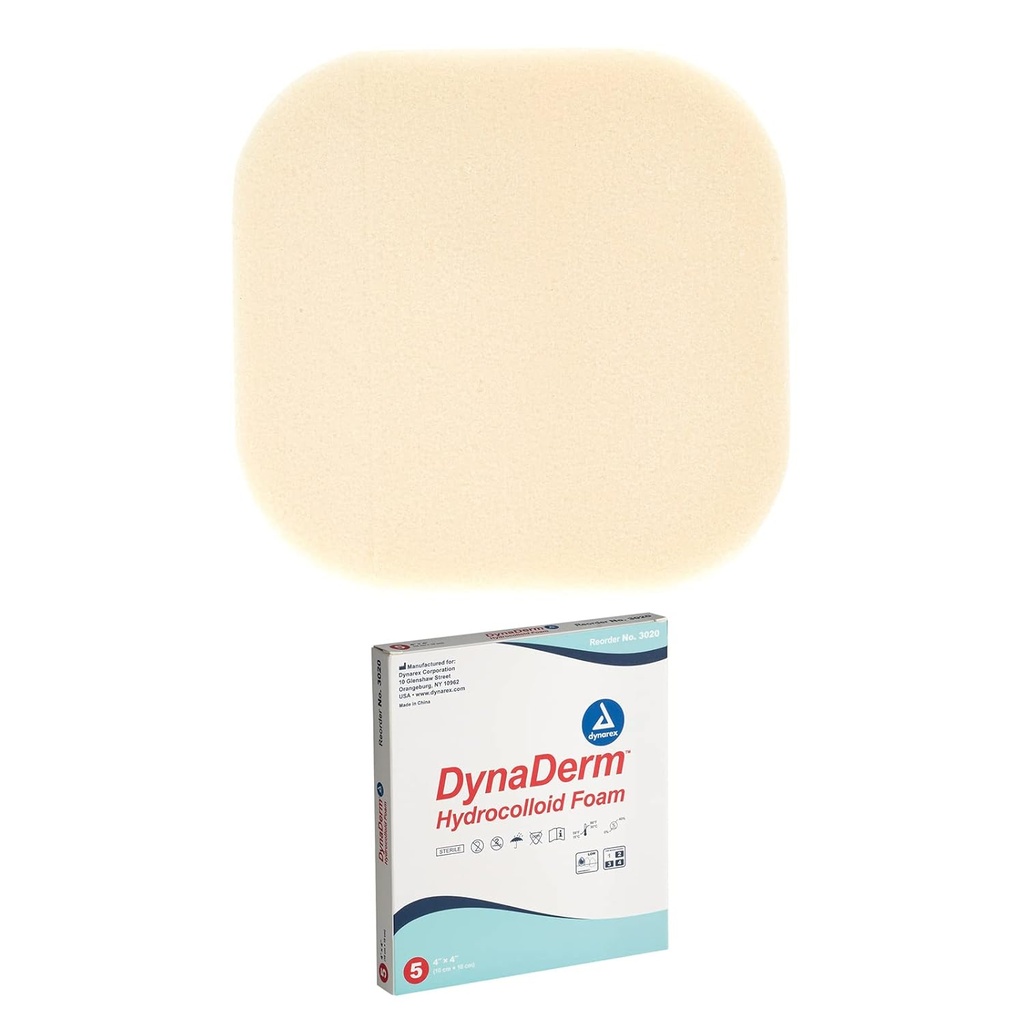 Dynarex DynaDerm Hydrocolloid Dressings, Sterile Moist Bandages Digunakan untuk All Kinds of Wounds, 4 "x 4", Foam & Latex-Free, Peel-Down Patch - 1 Box of 5 Dressing