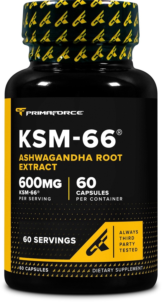 Primaforce KSM-66 Ashwagandha Root Extract (600mg) 60 Vevgie Capsules - 5% Dengan BioPerine