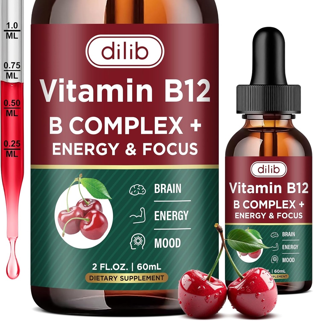 Vitamin B12 Complex 5000 mcg 124; Vegan B12 Liquid Drops Sublingual Sublingual Sulity Suglin4; Methylcobalamin w / Folate, Biotin, Vitamin C, B3, B5, B6, & B8 for Long-Lasting Energy and Healthy Metabolisme, 2 flo.