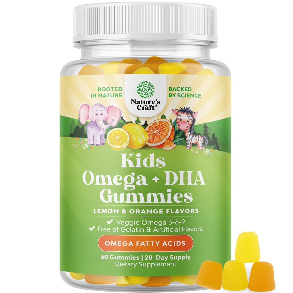 Kids DHA Omega 3 Gummies - Fatty Acids Omega 3 6 6 9 for Brain, Imune Power & Vision