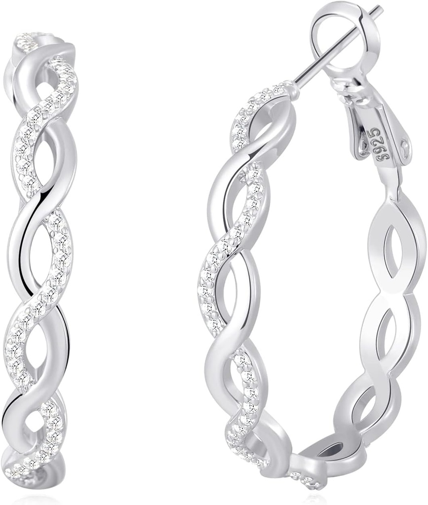 Senteria 925 Sterling Silver Earrings Hoops for Women Lighweight Toop Earrings With Cubic Zirconia Hypoallergenic Hoops Earrings (20 / 30 / 50 / 60MM)