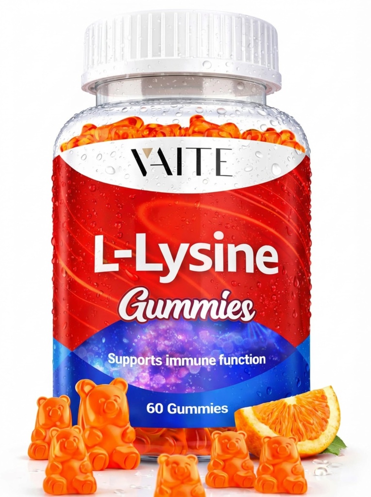 L-Lysine 100mg Gummies - Support Skin, Lip, Vegan, Gluten Free, Vitamin for Dewas Tesis Kesehatan & Imune System, Chewables, Amino Acid Vitamin Suplemen & Kompleks, Non-GMO
