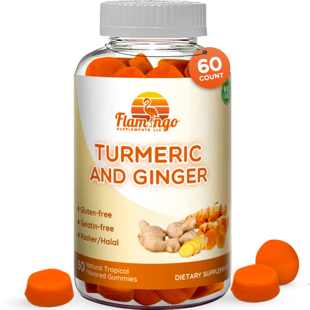 Curcumin Turmeric & Ginger Chewable Gummies untuk Dewasa dan Anak-anak. Vegan Friendly, Kosher & Halal, Gluten Free, Non GMO. 60 Count