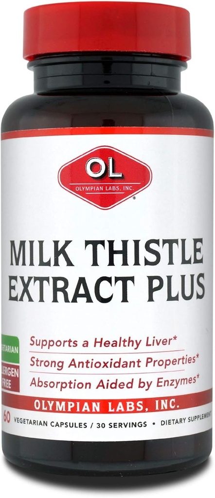 Milk Thistle Extract Olympian Labs Plus Enzymes, Antioksidants, Mendukung Kesehatan Hati, 60 Vegetarian Caps