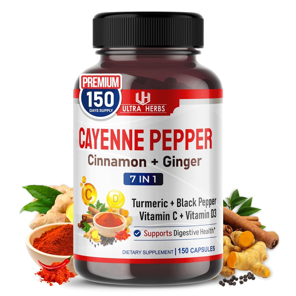 Cayenne Pepper 7 dalam 1 - dengan Ginger, Turmeric, Cinnamon, Black Pepper