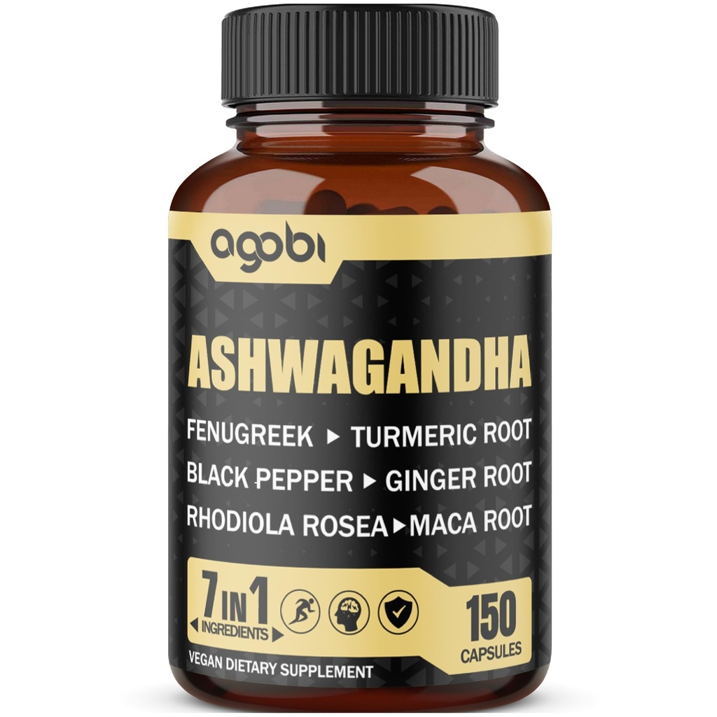 Ashwagandha Extract Capsules 7 Herbal Ingredians 8050 mg - Blended Fenugreek, Maca, Turmeric, Rhodiola, Ginger & Black Pepper - Tidur, Roh, Immune & Energy Dukungan - 5- Bulan Supply