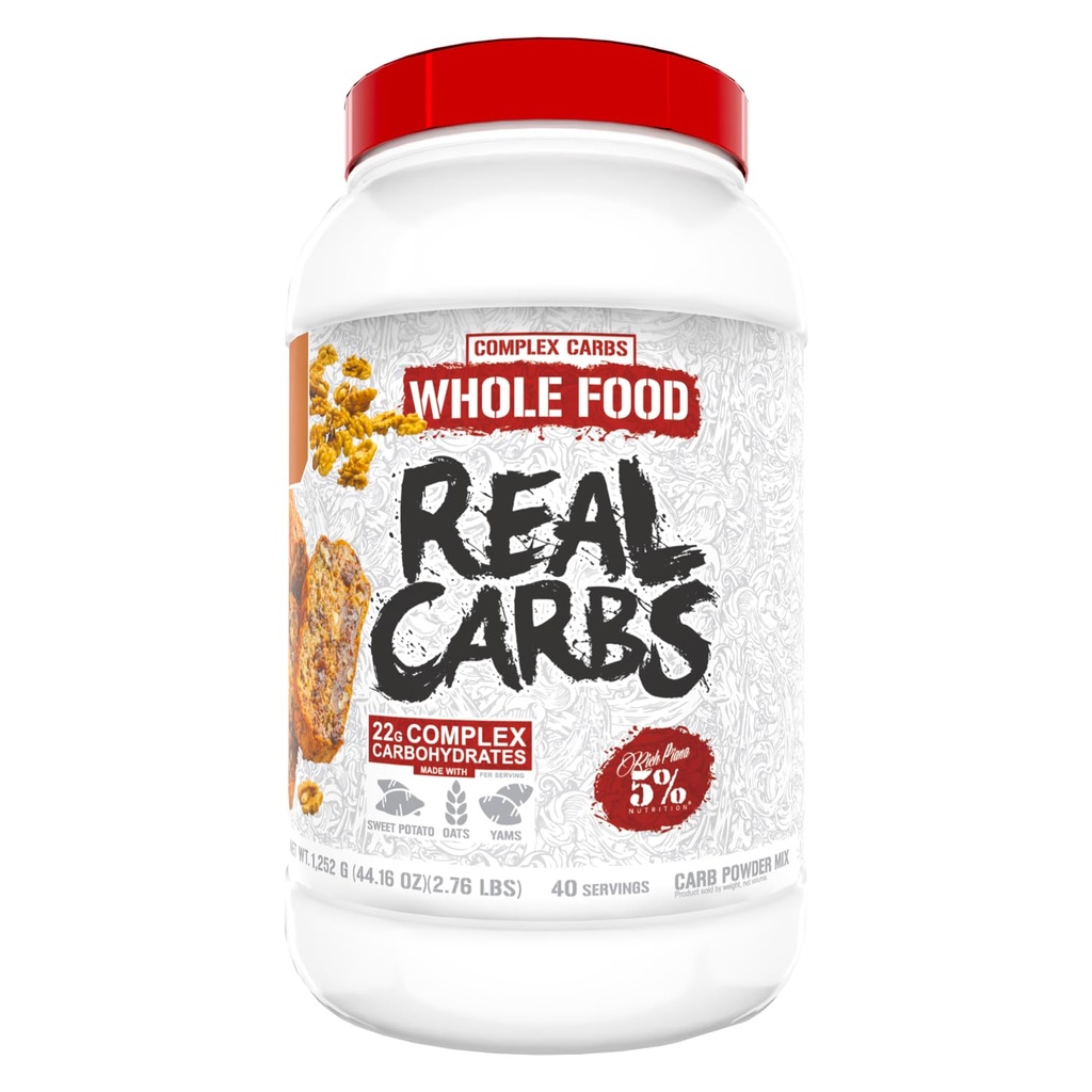5% Nutrition Rich Piana Real Carbs dengan Mie Kompleks Real Food, Long- Lasting Low Glycemic Energy untuk Pre-Workout / Postout Recout Meal, 2.7 Lb, 40 Servings (Banana Nut Bread)