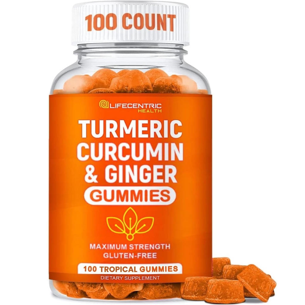 Turmeric Gummies for Dewasa dan Anak-anak; Max Strength Turmeric and Ginger Supplement Afsel 124; Vegan Natural Ortical Turcumin Gummies for Overall Health