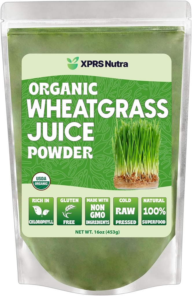 XPRS Nutra Organic Wheatgrass Powder - Sustably Grown - Instant Wheats Grass Juice Pooder terbuat dari Juice Terkonsentrasi - More Powergentthan Organic Wheatgrass Poader - 16 Ounce