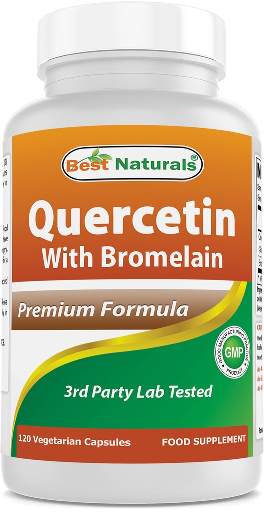 Terbaik Quercetin dengan Bromelain Veggie Capsule - 800mg Quercetin & 165 mg dari Bromelain (2400 GDU / g), 120 Count