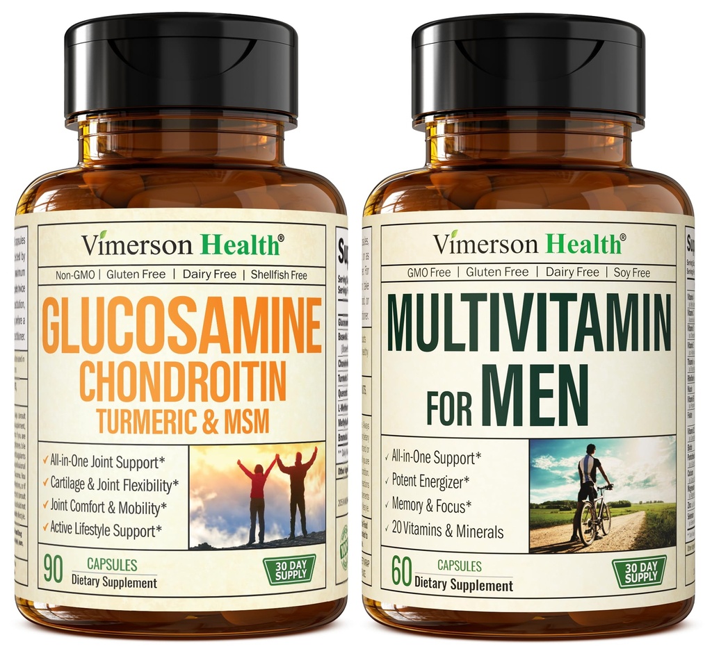 Glucosamine Chondroitin Turmeric MSM + Men 's Multivitamin 2-Bottle Supplement Bundle for-Nya.