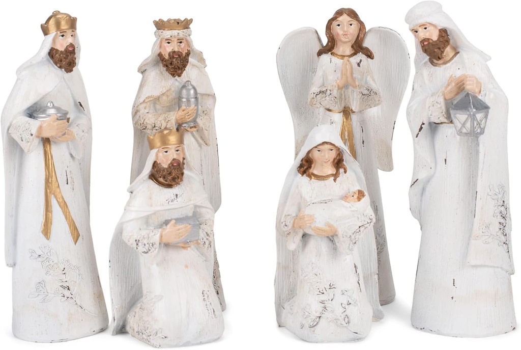 Translac Dispress White and Gold Tone 7.5 Inch Resin Nativurines Set dari 6