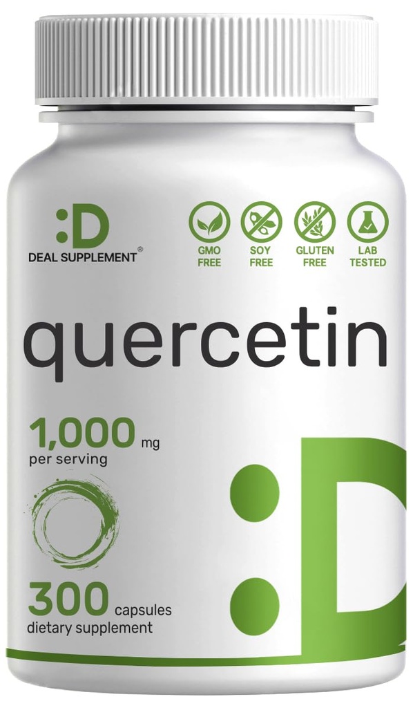 Quercetin 1.000mg Per Serving, 300 Capsules - Suplemen Dukungan Ammune Sehat, Flavonoid High Biovailable, Antioksidant Natural - Non-GMO, Soy Free, No Gluten