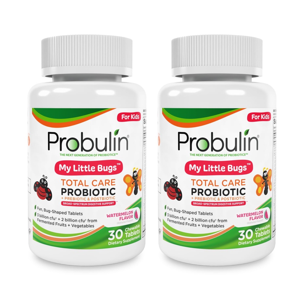Probulin Total Care My Little Bugs Pregnis, Problement & Postbic - 5 Milyar CFU - 15 Strains - 30 Chewable Tablets (Twin Pack)