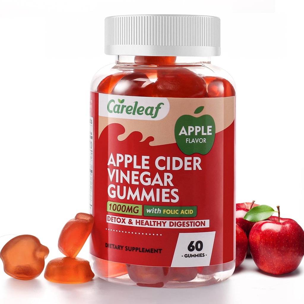 Apple Cider Vinegar Gummies 60 Counts 1000mg AVC dengan Vitamin B6 Vitamin B12 untuk Metabolisme, Gangguan, Detox, Gut & Ammune Kesehatan