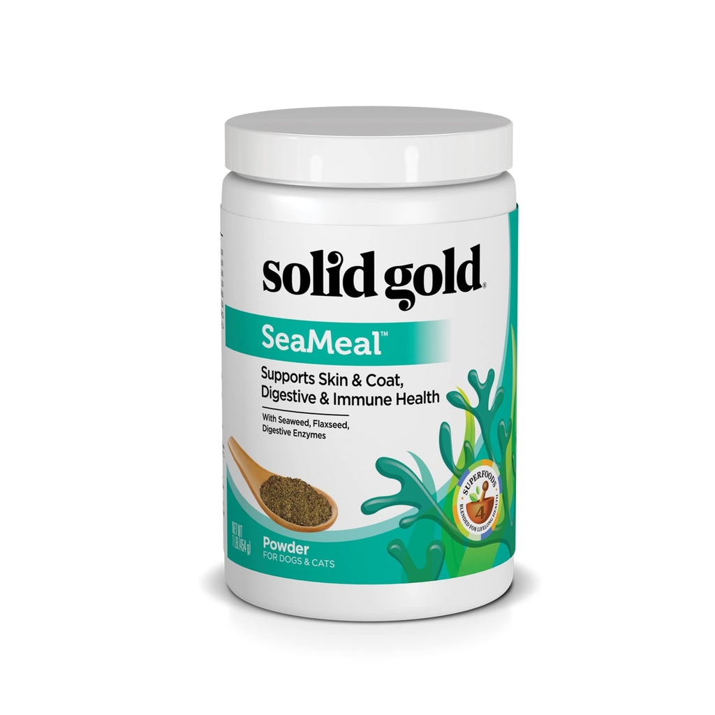 Solid Gold Cat & Dog Multivitamin Powder - Kelp Powder, Omega 3 & Vitamin for Dental, Digetional, Ammune, Skin & Coat Health - Multi Vitamin for Dogs & Cats - Cat & Dog Food Additment Suplemen - 1lb