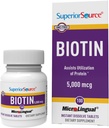 Sumber Superior Biotin 5000 mcg. Dibawah Tongue Quick Dissolve MicroLingual Tablet, 100 Count, Mendukung Rambut Heally, Kulit, dan Nail Growth, Membantu Dukung Energi Metabolisme, Tanpa-GMO