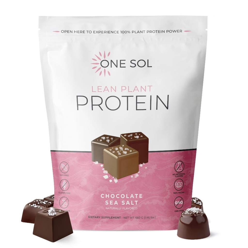 One Sol Lean Plant - Based Protein Powder, Pea & Brown Rice Protein, Low Carb, Vegan Friendly - Gluten, Laktosa, & Soy Free - No Ditambahkan Sugar, Non-GMO, Clean Nutrition, No Bloating (Chocolate Sea Salt)