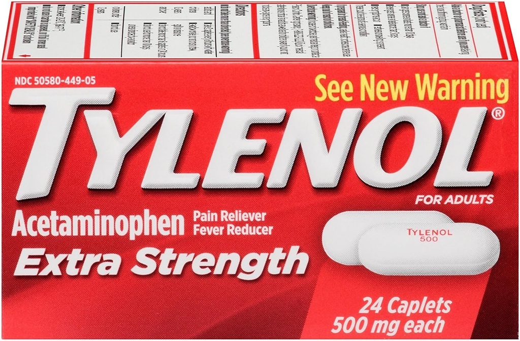 TYLENOL Ekstra Kekuatan Acetaminophen 500 mg Caplets 24 masing-masing