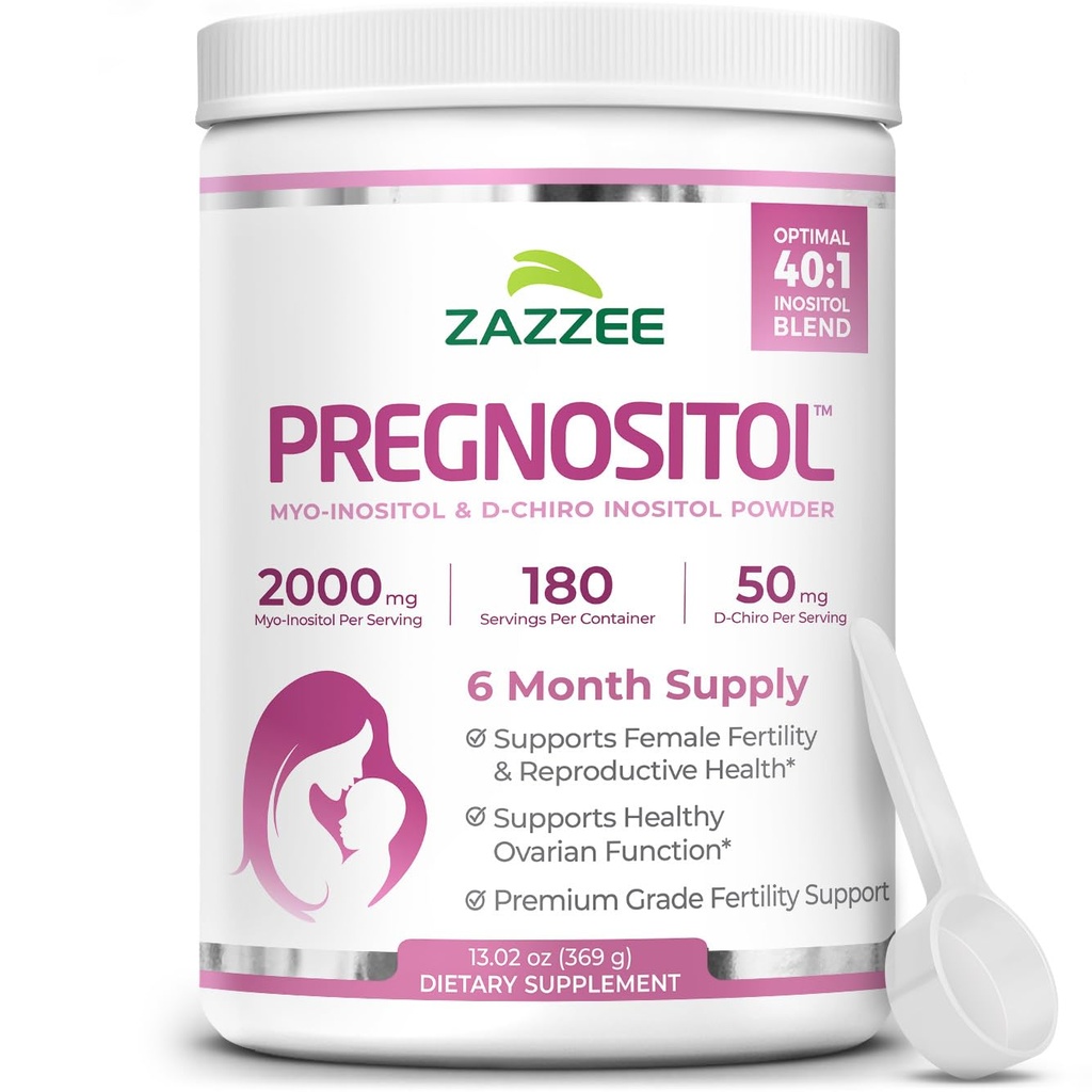 Zazzee PRESITOL Powder, 6 Bulan Suply, Myo- Inositol dan D-Chiro-Inositol 40: 1 Fertility Blend, Free Scoop untuk Exact Dosage, Premium Balanced Formula, 183 Servings, Vegan, All-Natural and None-GMO