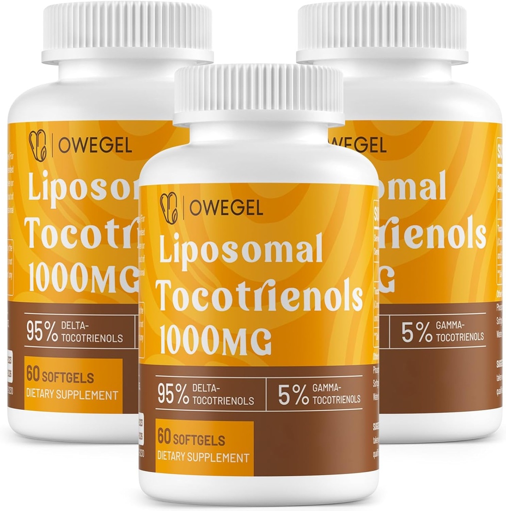 Lipomal Tocotrienol 1000mg - Tinggi Bioavability Vitamin E Tocotrienol Suplemen, 95% Delta & 5% Gamma Tocotrienol Capsules Dukung Skin, Bone, Antioxidant, 180 Softgels