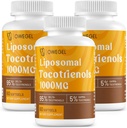 Lipomal Tocotrienol 1000mg - Tinggi Bioavability Vitamin E Tocotrienol Suplemen, 95% Delta & 5% Gamma Tocotrienol Capsules Dukung Skin, Bone, Antioxidant, 180 Softgels