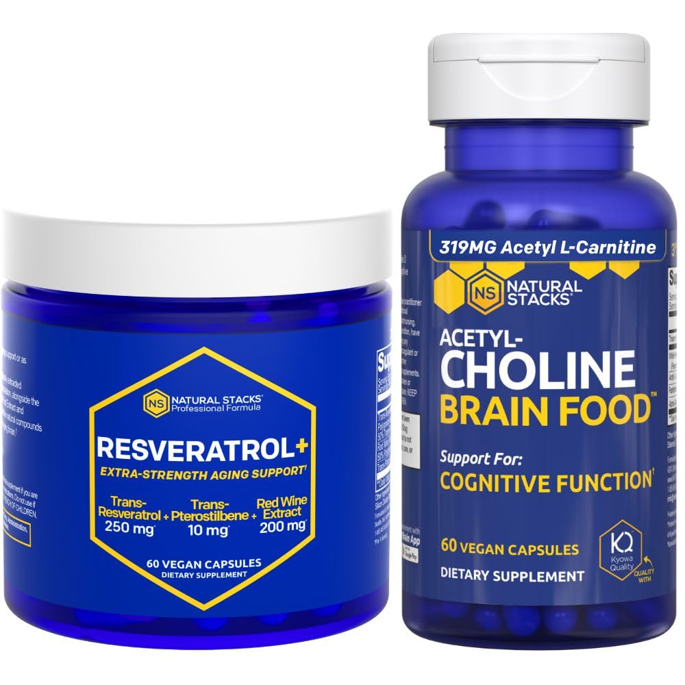 Stack Acetylcholine Food + Resveratrol Bundle - Mendukung Fungsi Kognitif & Penuaan Otak * - 120 Total Katup