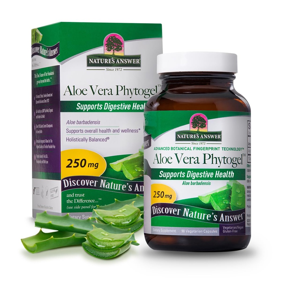 Nature 's Jawabannya Aloe Vera Phytogel 124; Mendukung Kesehatan Digetical 124; Vegan, Non-GMO 124; Veggie Capsules 90Ct